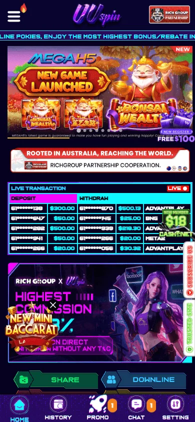 Uuspin Casino games view on a mobile phone