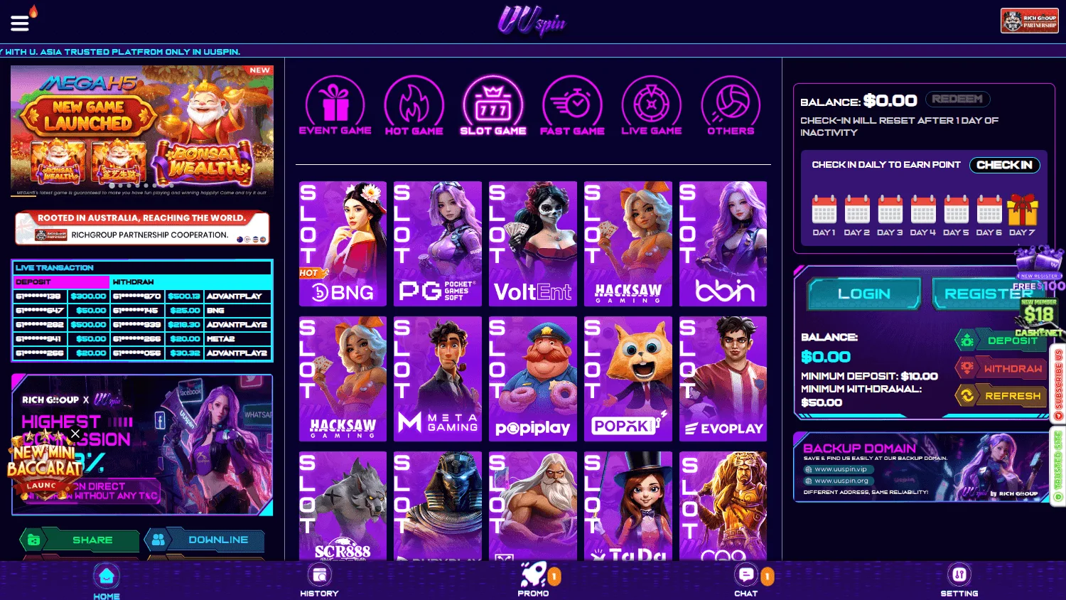 Uuspin Casino games view on a desktop