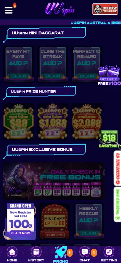 Uuspin Casino promotions view on a mobile phone